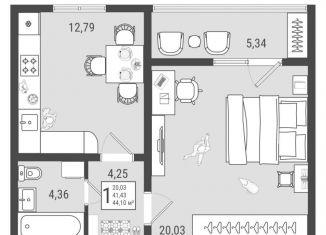 Продам 1-комнатную квартиру, 44.1 м2, Самарская область