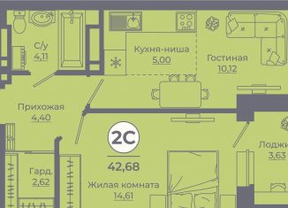 Продам двухкомнатную квартиру, 42.4 м2, Ростовская область, улица Ерёменко, 111