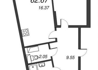 Продажа двухкомнатной квартиры, 64.7 м2, Мурино