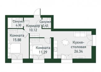 Двухкомнатная квартира на продажу, 73.3 м2, Екатеринбург