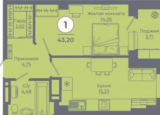 Продам 1-комнатную квартиру, 42.8 м2, Ростовская область, улица Ерёменко, 111
