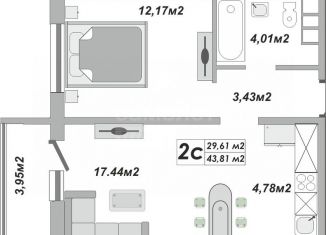 2-ком. квартира на продажу, 43.8 м2, Оренбургская область, улица Юркина, 3