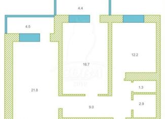 2-комнатная квартира на продажу, 64.2 м2, Тюмень, улица Мебельщиков, 6, ЖК Приозёрье