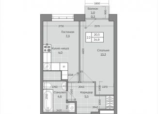 Продается 2-ком. квартира, 34.9 м2, село Усады, ЖК Южный Парк