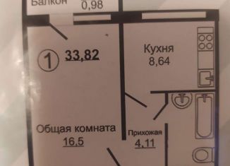 Продажа 1-ком. квартиры, 33.8 м2, Брянск, улица Романа Брянского, 31, ЖК Солнечный