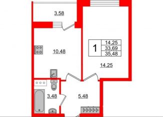 Однокомнатная квартира на продажу, 35.5 м2, Санкт-Петербург, ЖК Аквилон Залив