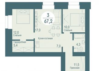 Продам 3-комнатную квартиру, 67.2 м2, Красноярск, ЖК Скандис озеро, улица Авиаторов, 24