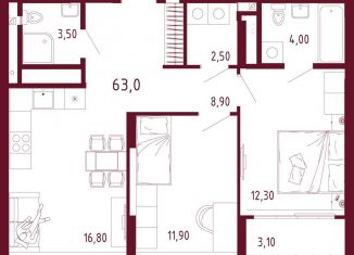 Продам 2-ком. квартиру, 63 м2, Екатеринбург, ЖК Парк Столиц