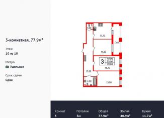 Продается трехкомнатная квартира, 77.9 м2, Санкт-Петербург, проспект Энгельса, 27Л, проспект Энгельса