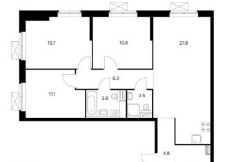 Продается трехкомнатная квартира, 86.8 м2, Москва, метро Ховрино, жилой комплекс Бусиновский Парк, 2.2