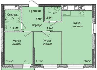 Продам двухкомнатную квартиру, 53.5 м2, Ижевск, Зелёная улица, 60к1, ЖК Тринити