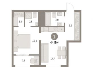 Продается 1-комнатная квартира, 44.9 м2, деревня Сапроново, жилой комплекс Первый Квартал, 5