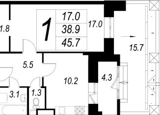 Продаю 1-ком. квартиру, 38.9 м2, деревня Сабурово, Рождественская улица, 1, ЖК Митино О2