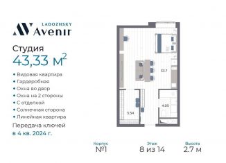 Продается квартира студия, 43.3 м2, Санкт-Петербург, Магнитогорская улица, 51литЗ