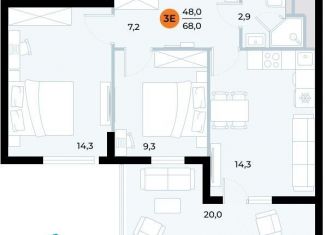 Продажа 2-ком. квартиры, 68 м2, поселок городского типа Заозерное