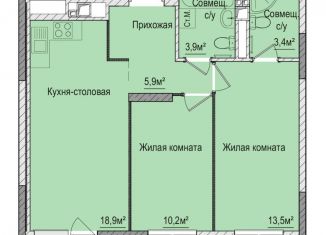 Продажа 2-комнатной квартиры, 55.9 м2, Ижевск, Зелёная улица, 60к2, Ленинский район