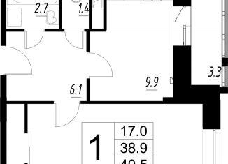Однокомнатная квартира на продажу, 38.9 м2, деревня Сабурово, Рождественская улица, 1, ЖК Митино О2