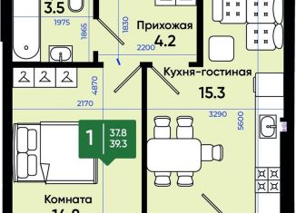 Продажа однокомнатной квартиры, 39.4 м2, Батайск, улица Олимпийское Кольцо, 36к21