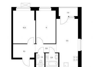 Продается двухкомнатная квартира, 54 м2, Екатеринбург, жилой комплекс Космонавтов 11, 4.2, ЖК Космонавтов 11