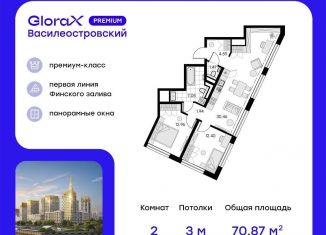 Продается двухкомнатная квартира, 70.9 м2, Санкт-Петербург, метро Зенит, территория Невская Губа, 11