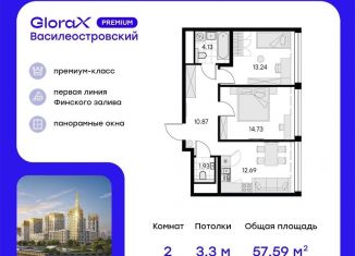 Продается 2-комнатная квартира, 57.6 м2, Санкт-Петербург, метро Зенит, территория Невская Губа, 11