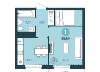 Продается 1-ком. квартира, 35.7 м2, Тюмень, Калининский округ