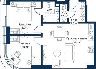 Продаю 2-комнатную квартиру, 55.4 м2, Москва, жилой комплекс Сити Бэй, к8