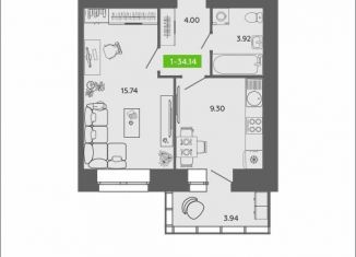 Продаю 1-ком. квартиру, 34.1 м2, Архангельская область