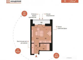 Продается квартира студия, 30.6 м2, Новосибирск, улица Шевченко, 19/1к2, ЖК Академия