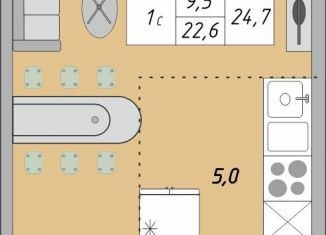 Продажа однокомнатной квартиры, 24.7 м2, Оренбург, жилой комплекс Осенний Лист, 1