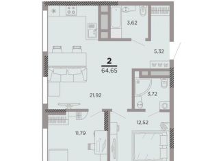 Продам двухкомнатную квартиру, 64.7 м2, Рязань