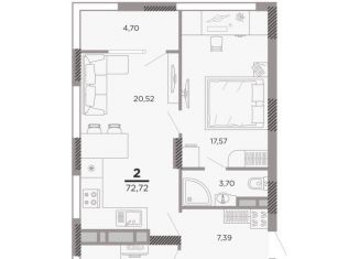 Продам двухкомнатную квартиру, 72.7 м2, Рязань