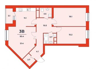 Трехкомнатная квартира на продажу, 93.4 м2, Московская область