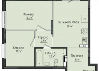 Продаю двухкомнатную квартиру, 55.1 м2, село Первомайский