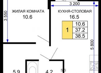 Продажа 1-комнатной квартиры, 38.5 м2, Краснодар, ЖК Дыхание