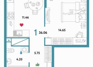 Продажа 1-комнатной квартиры, 36.5 м2, Тюмень, улица Тимофея Чаркова, 91, ЖК Звёздный