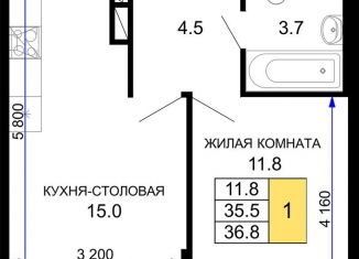 1-комнатная квартира на продажу, 36.8 м2, Краснодар