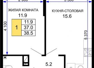 Продам однокомнатную квартиру, 38.5 м2, Краснодар
