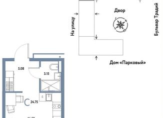 Продается квартира студия, 24.8 м2, Тюмень, улица Новосёлов, 100