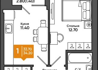 Продаю 1-комнатную квартиру, 35.1 м2, Азов