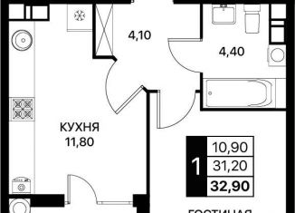 Однокомнатная квартира на продажу, 32.9 м2, Ростов-на-Дону