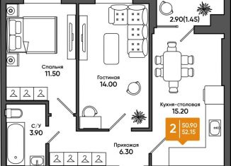 Продажа 2-комнатной квартиры, 52.3 м2, Ростовская область