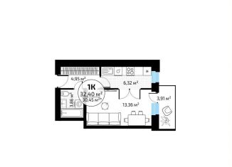 Продажа однокомнатной квартиры, 32.4 м2, Самара, микрорайон Новая Самара, ск58