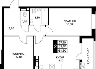 Продам двухкомнатную квартиру, 61.2 м2, Ростов-на-Дону, Первомайский район