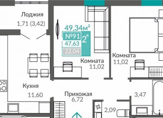 Продается 2-комнатная квартира, 47.6 м2, Симферополь, Киевский район
