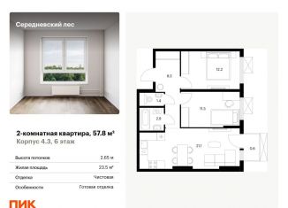 Двухкомнатная квартира на продажу, 57.8 м2, поселение Филимонковское