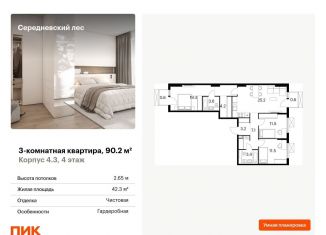 Трехкомнатная квартира на продажу, 90.2 м2, Москва