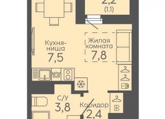 Квартира на продажу студия, 22.6 м2, Екатеринбург, метро Ботаническая, Новосинарский бульвар, 6