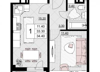 Продажа 1-комнатной квартиры, 34.4 м2, Анапа