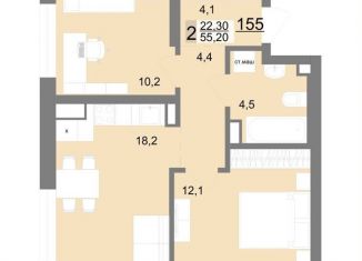 2-комнатная квартира на продажу, 55.2 м2, Екатеринбург, метро Площадь 1905 года